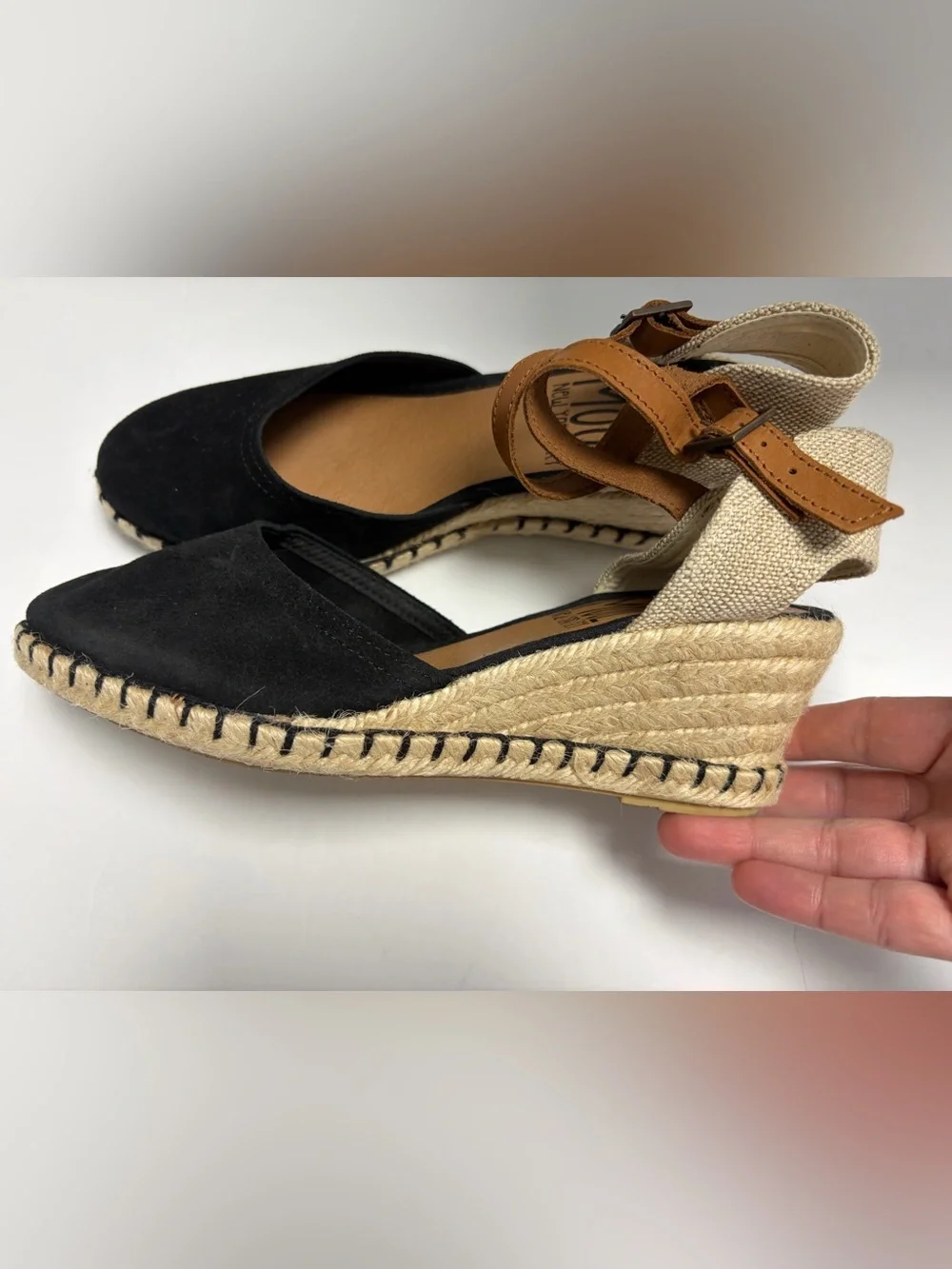 Miz Mooz Malena Black Suede Espadrille Wedge Sandals Ankle Strap 37 EU / 6.5-7